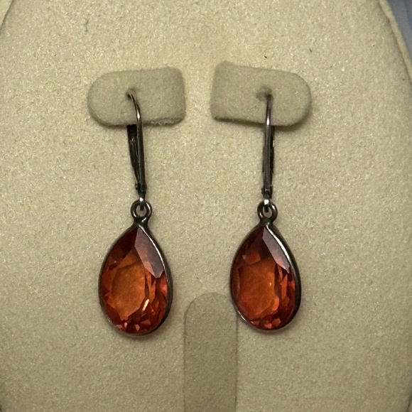 925 Sterling Silver Artisan Crafted Genuine Treated Fire Quartz Dangle Earrings - Picture 3 of 12